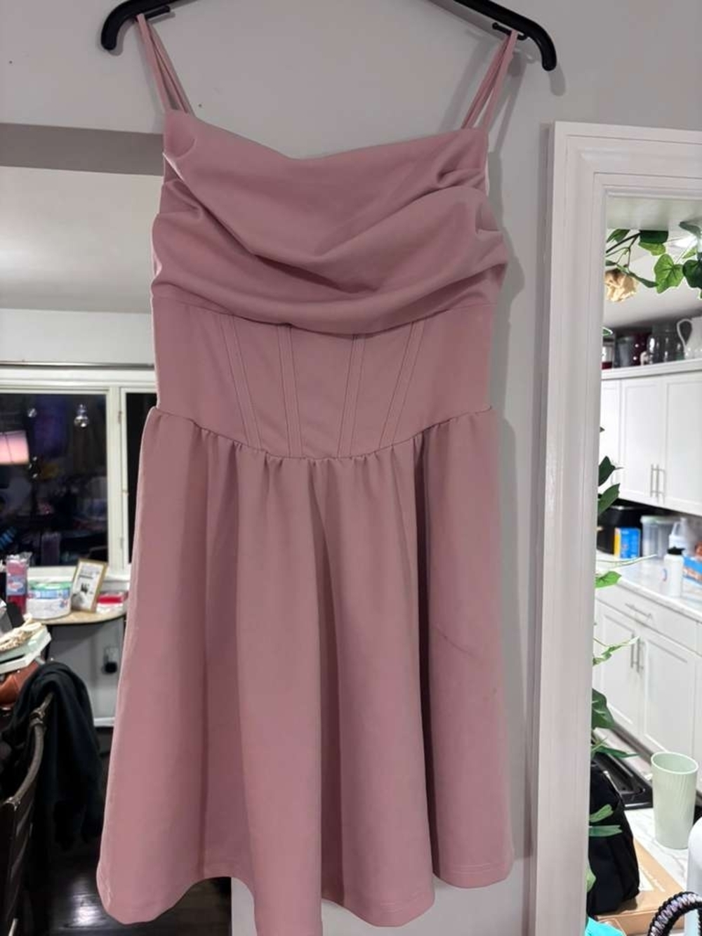 SHEIN Dusty Rose Cowl Neck Spaghetti Strap Mini Dress